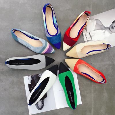 Candy Color Clash Color Ballerinas mit spitzer Zehenpartie Knitting Vamp Soft Bottom Spitze Low-Cut-Schuhe
