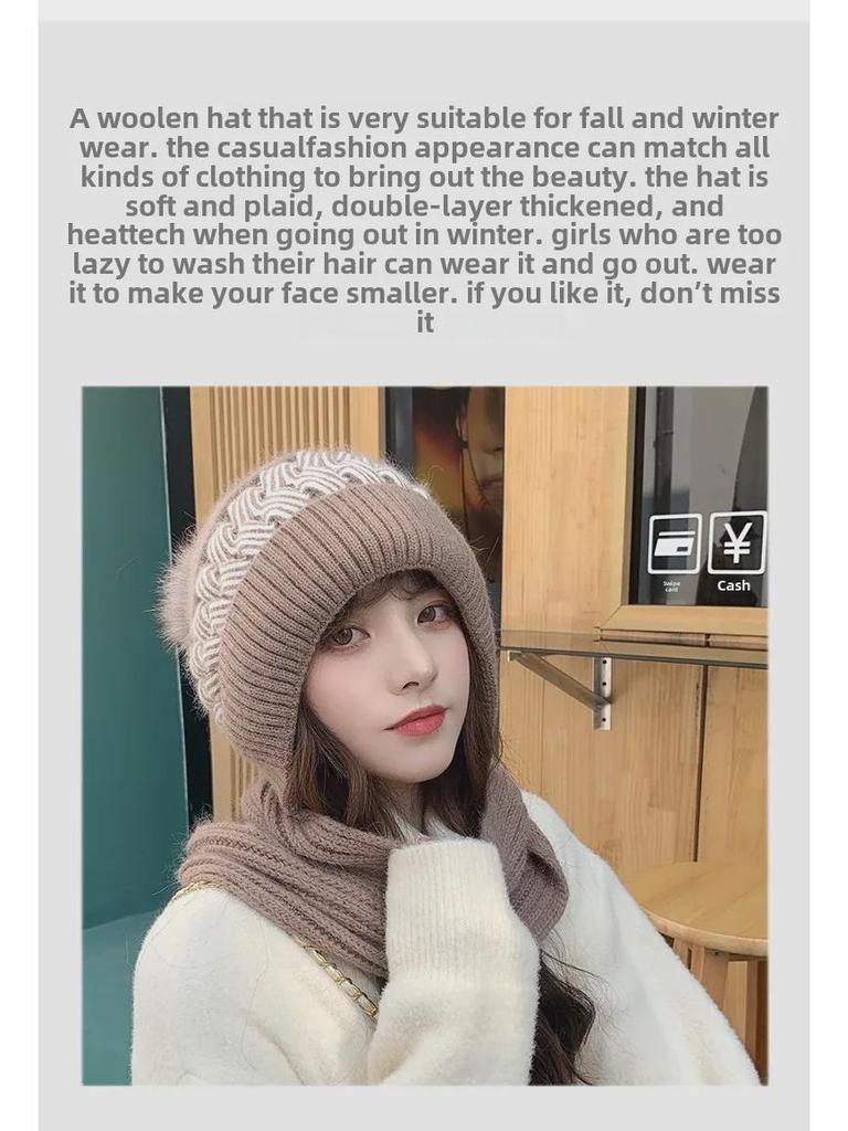 Women's Korean Style Wool Hat & Scarf Set – Cute, Cold-Proof, Ear & Neck Protection for Autumn/Winter