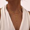 Stainless Steel Y-shaped Tassel Necklace for Women,Gold Color Double-layer Chain Necklace Waterproof Jewelry Gift