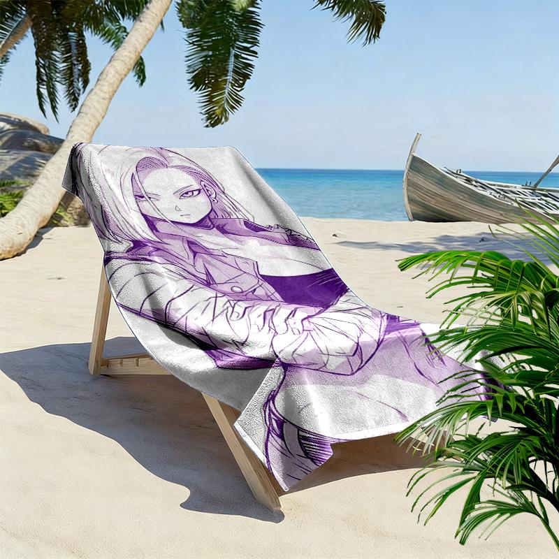 Android 18 Print Beach Towel, Large Soft Quick Dry Towel for Beach Camping Swimming