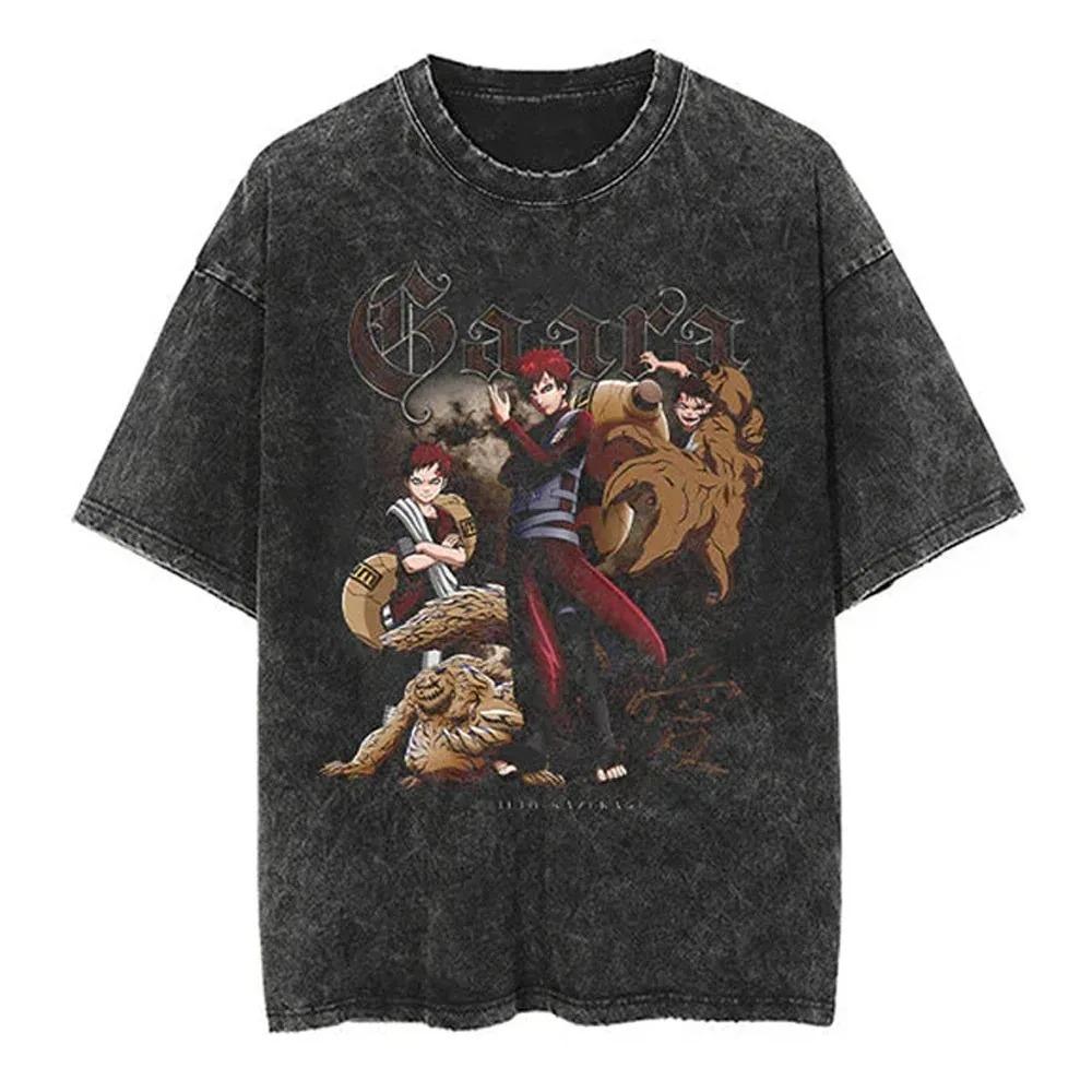 Hip Hop Streetwear Washed T Shirt Japanese Anime Naruto Print T-Shirt Vintage Top Harajuku Cotton Men Summer Short Sleeve Tshirt