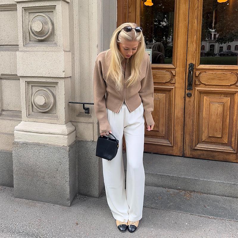 

2025 Fall Women s Zippered Round Neck Knit Cardigan S