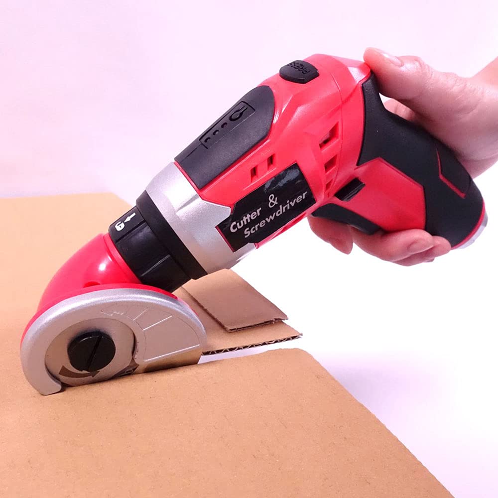 Tăietor Electric Fără Fir Reîncărcabil Depozitare Bit de Șurubelniță Grosime de Tăiere Utilizare 3 Căi Formă 2 Căi Multi Tăietor Carton SE0004 Roșu [Zâmbet] & Șurubelniță,