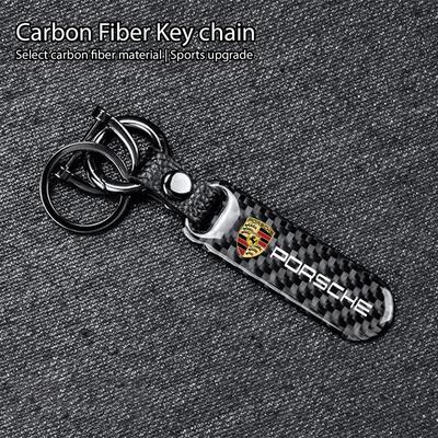 Décoration Porte-clés de Voiture Texture Fibre de Carbone Accessoires Porte-clés Pour Cayenne Panamera Macan 911 718 Taycan Boxster Cayman
