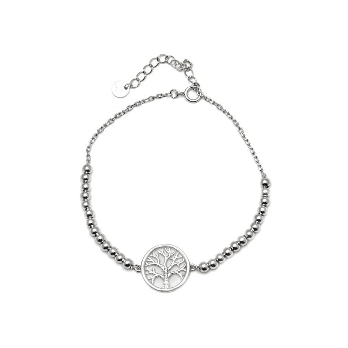 Bracelet - Argent 925 - Arbre De Vie - Rhodié - Zircone - Taille Unique