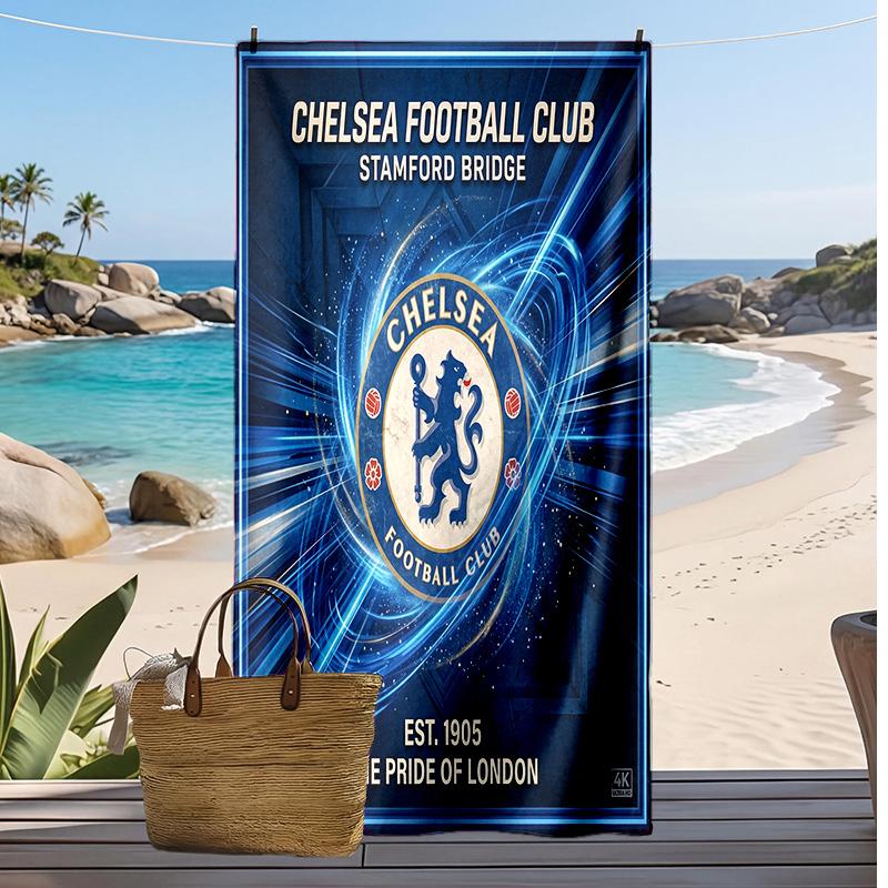 Asciugamano da Spiaggia Stampato Chelsea FC Asciugamano Morbido ad Asciugatura Rapida Coperta da Spiaggia Rettangolare Grande Portatile per Viaggi Piscina