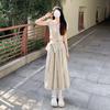 Women's Stylish Summer Two-Piece Set: Puff Sleeve Contrast Color Top & Skirt
