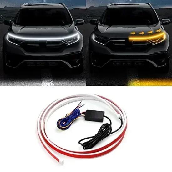 LED Yellow White Car Daytime Running Light Strip Scan Turn Signal Indicator Headlight Car Hood Decorative Light Universal 12V