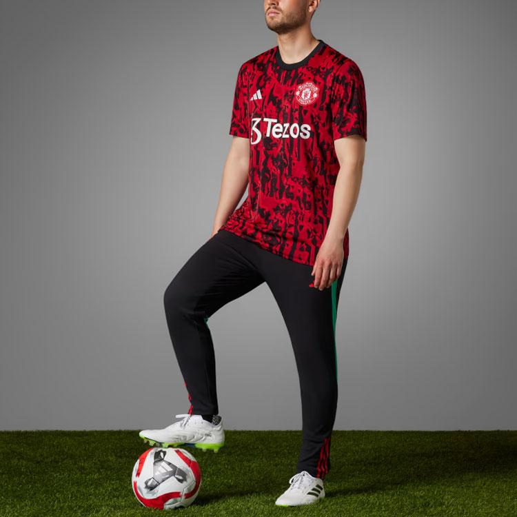 Adidas Manchester United Pre-Match Training Short-Sleeve Soccer Jersey Pattern Print Men Tops Red Black IA7242