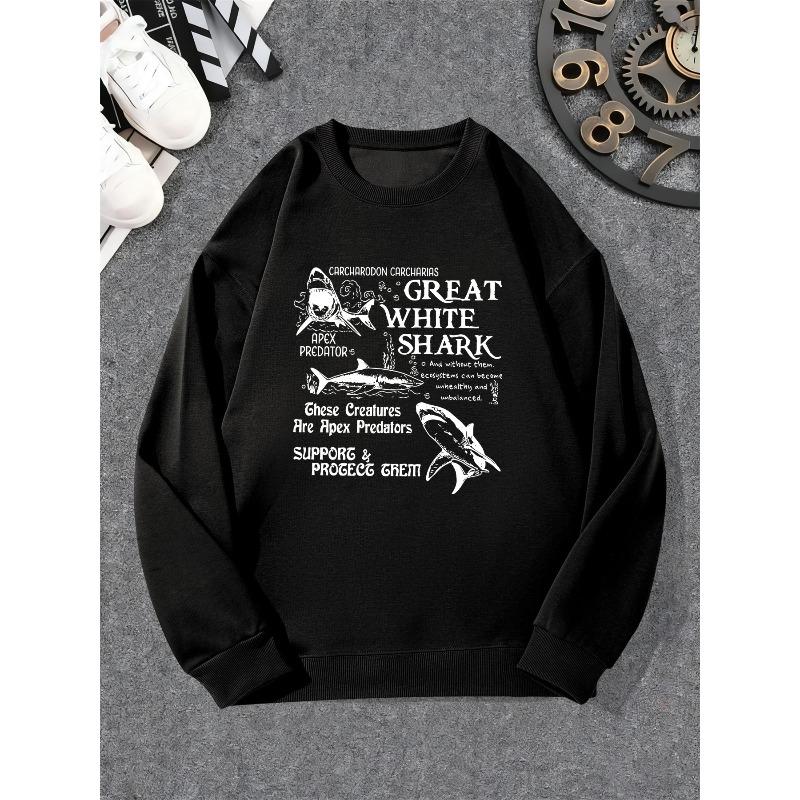 Men'S Great White Shark Graphic Crewneck Sweatshirt.