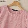 ZANZEA Women Casual Round Neck Short Sleeve Stripe Summer Dress