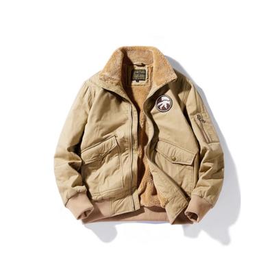 Men's Winter Thickened Fleece-Lined Coat Solid Color Vintage Workwear Jacket