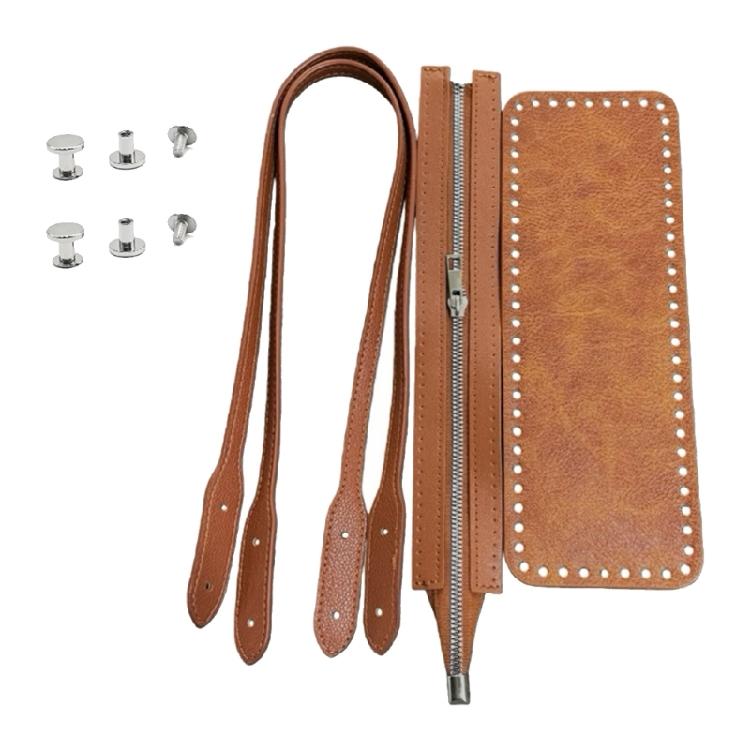 Плечевая сумка из ПУ кожи Наборы для вязания Крючком DIY Сумка Ручки для сумок Молния Дно сумки-формирователь для сумок, связанных крючком коричневый