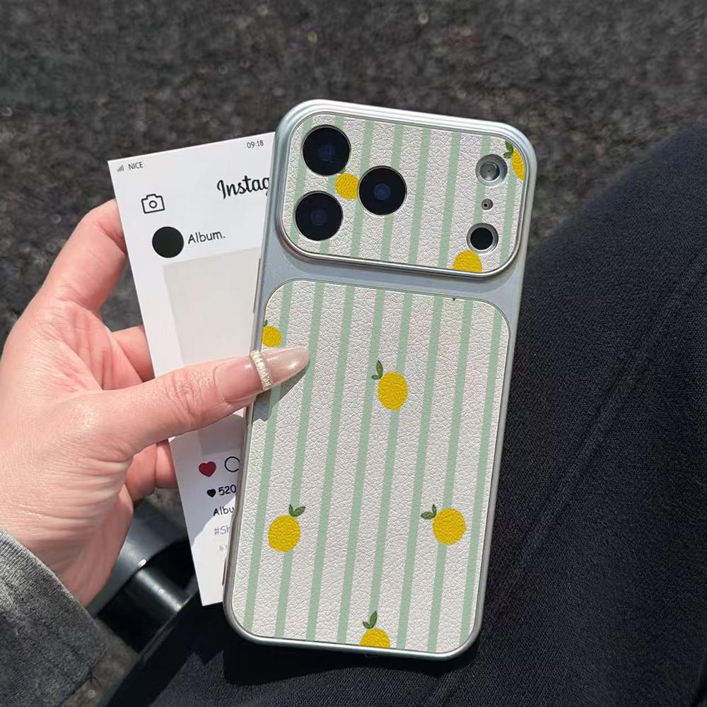 Cute Cartoon Lemon Striped Electroplated Glossy Phone Case for iPhone 17 16 Air 11 12 13 14 15 Pro Max 7 8 Plus Protective Cover