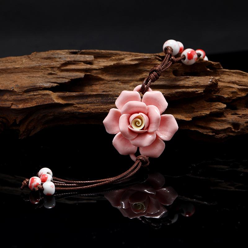 Classical Ceramic Blue and White Porcelain Peony Flower Necklace Women's Literary Retro Versatile Long Sweater Chain Accessories