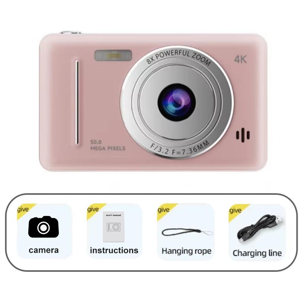 4K Digital Camera 50 Mega HD Pixel Retro Pocket Camera Travel Selfie Entry Level Compact Camera 8x Zoom Dual Camera Camcorder