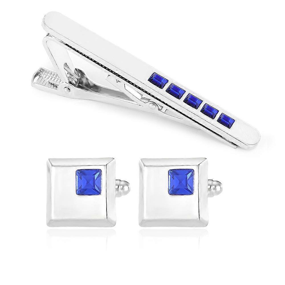 New men's French shirt, business tie clip, and cufflink set, retro blue diamond alloy collar clip.
