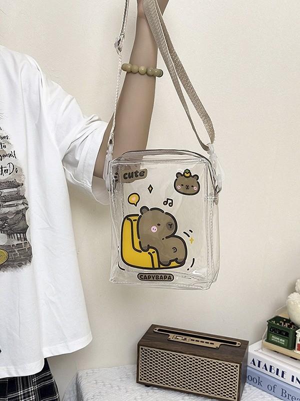 Capybara Cute Pvc Small Crossbody Bag With Zipper Closure For Daily Use