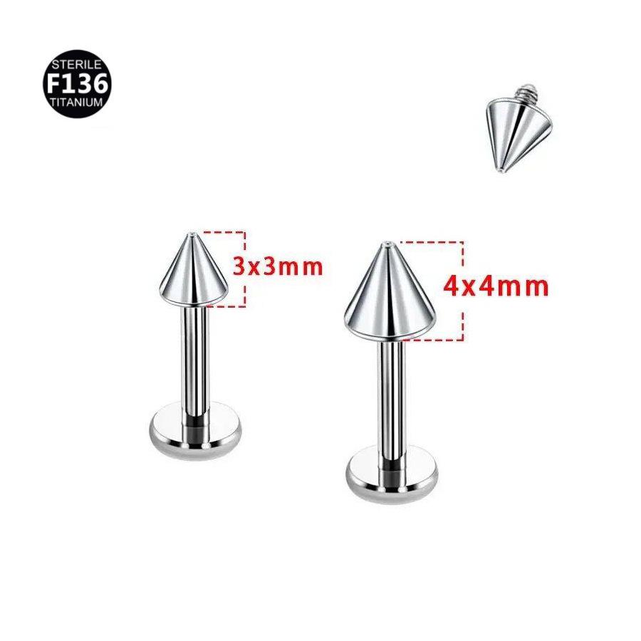 F-136 Titanium Internal Thread Lip and Ear Studs - Cone Shape Devil Piercing Jewelry