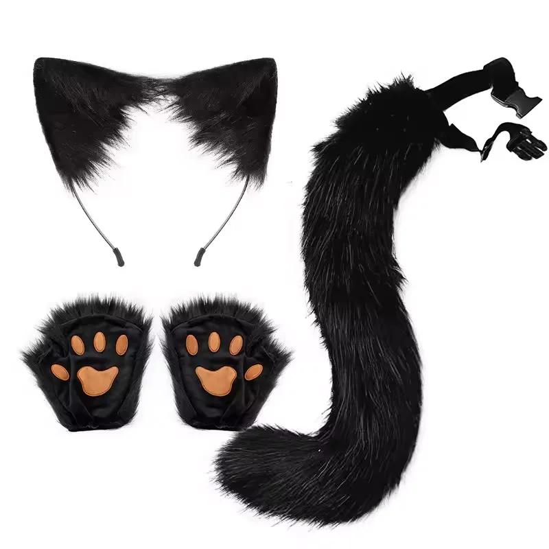 Costume Prop Cartoon Animal Ears Headband Hair Hoop Necklace Tail Set Fox Cat Cosplay Halloween