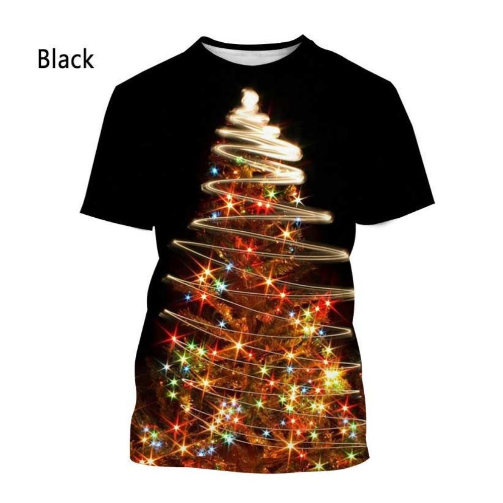Casual short sleeved T-shirt, oversized New Year's Christmas men's T-shirt, 3D printed, fun role-playing Santa Claus
