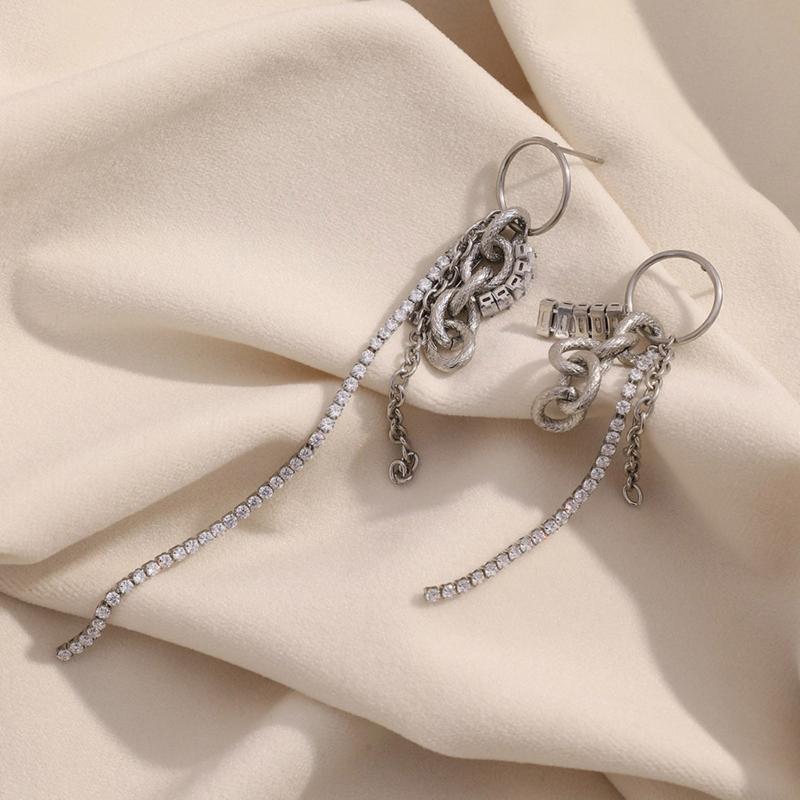 Sparkling Tassels Drop Earrings With Cubic Zirconia Stones Sturdy Allergy Resistant For Women