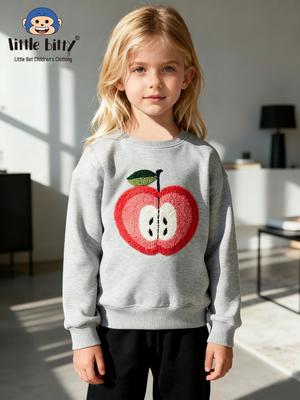 Europejska i Amerykańska Dziecięca Jesienno-Zimowa Bluza z Cheniliową Haftowaną Kreskówką Jabłka