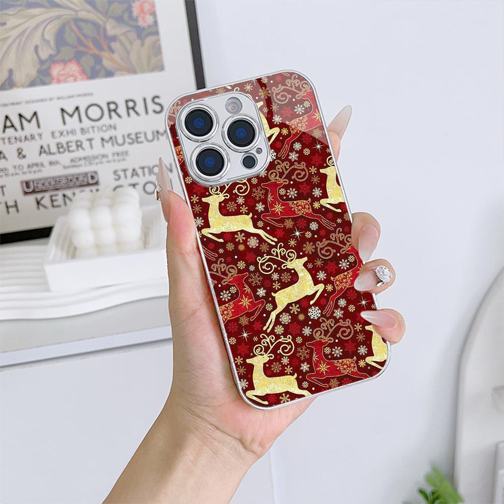Ae112 Merry Christmas Art Electroplated Glass Phone Cases for Samsung S24 FE S25 Ultra iPhone 16 Pro Xiaomi Redmi OPPO Lens Full Protection Back Cover