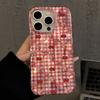 Stylish Grid Cherry Strawberry Phone Case For iPhone 16 15 14 13 12 11 Pro Max X XS XR 7 8 Plus SE2 Korean Lovely Bow Back Cover