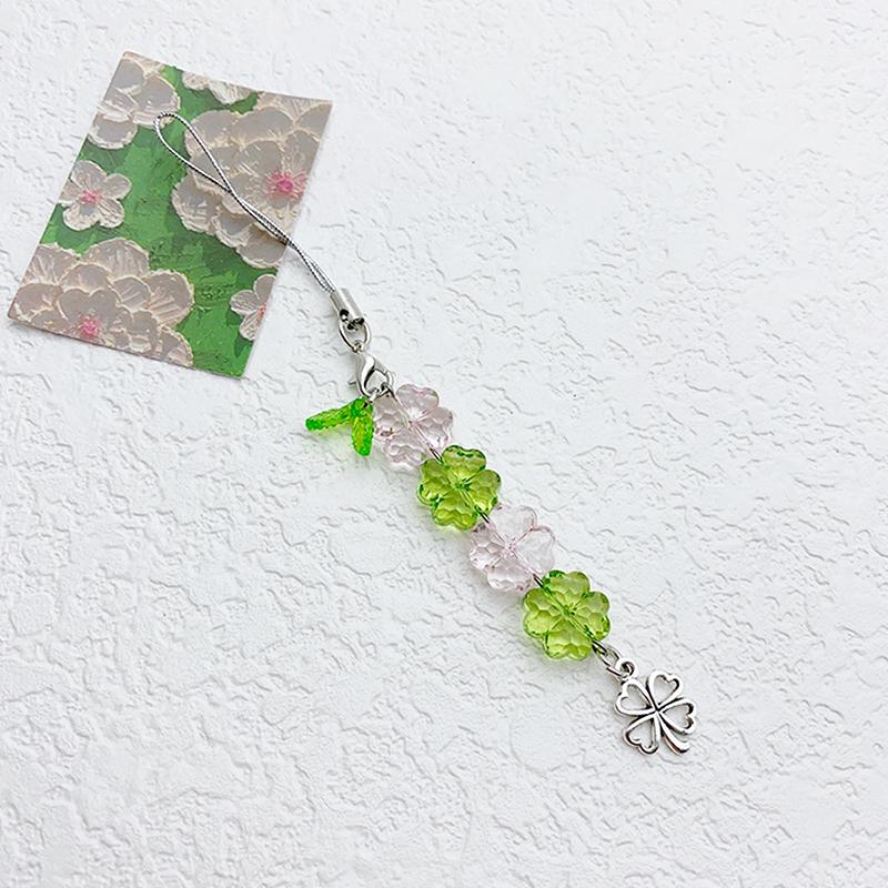 Y2K Lucky Grass Phone Charms For Women Girls Cute Four-Leaf Clover Beaded Keychain Bag Pendant Decoration Gifts
