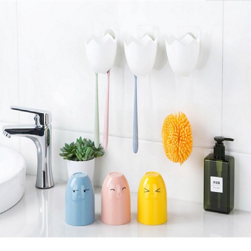 Cartoon Cute Chick Toothbrush Holder Family Toothbrush Organizer Wall Suction Cup Bathroom Set Accessories