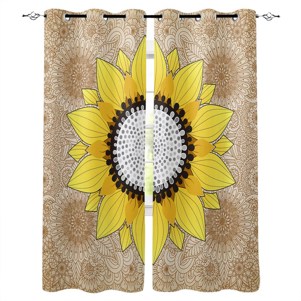 Sunflower And Mandala Teal Green Kitchen Curtains Bedroom Decor Items Curtain Panel Window Curtains for Living Room