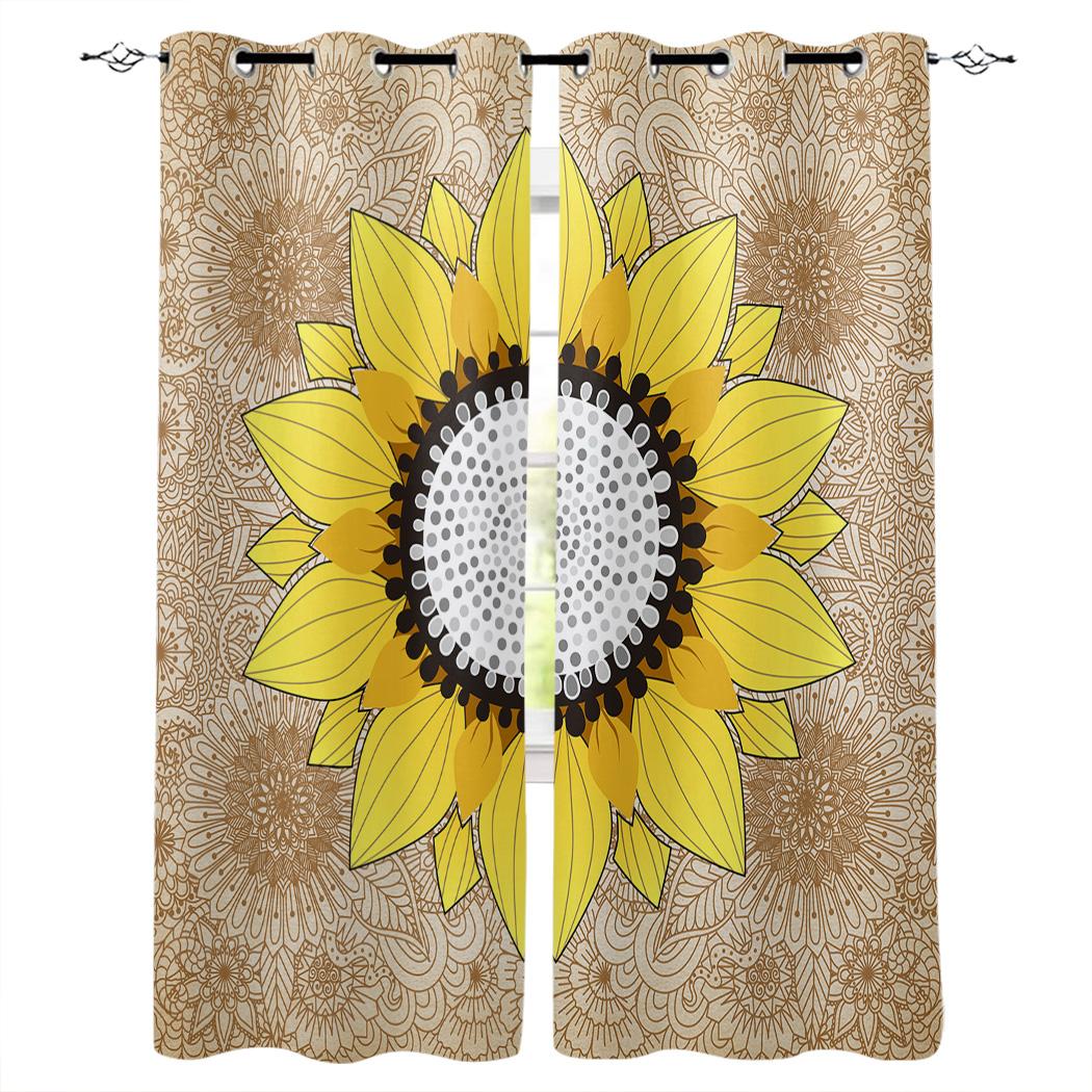 Подсолнух и мандала сине-зеленые кухонные шторы — фото 12