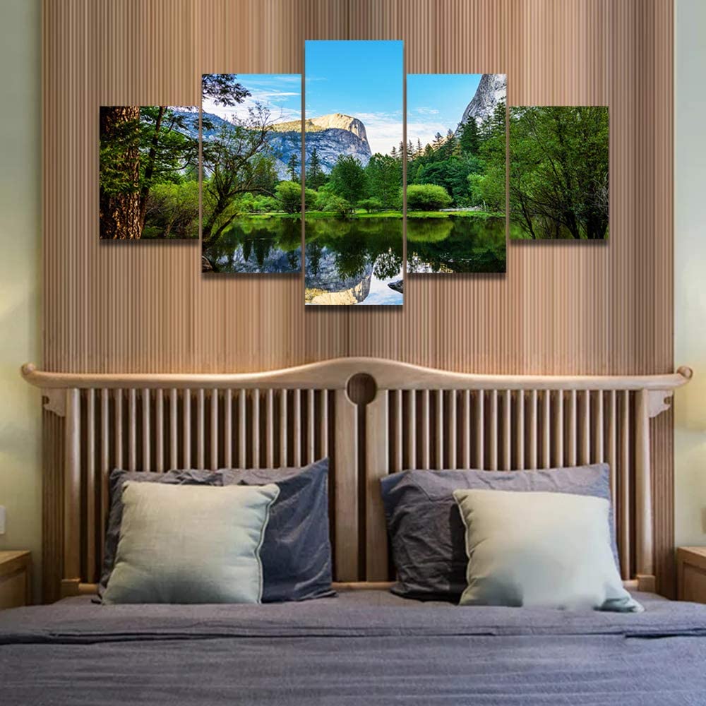 5Pcs Natural Lake Mirror In Yosemite National Park USA Wall Art Room Decor Modern 5 Pieces Canvas Poster Home Decor No Framed