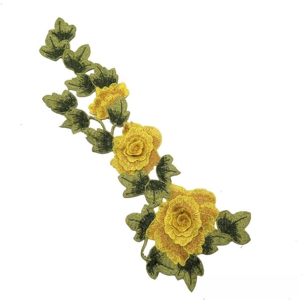DIY Handmade Embroidery Floral Leaves Appliques Polyester Fiber Floral Patches  Wedding Decoration жёлтый