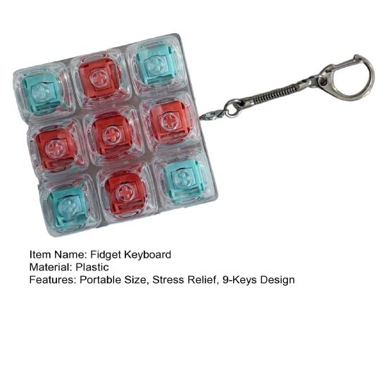 9-Keys Fidget Keyboard with Keychain Stress Relief Keyboard Finger Clicker Decompression Button Sensory Toy Backpack Hanging