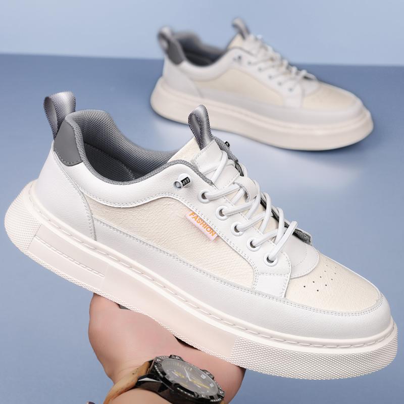 Fashion Stylish Men's Casual Leather Shoes Lace-Up Skateboard Footwear for Men Comfortable Sneakers Anti-Slip Tenis Masculino Trainers