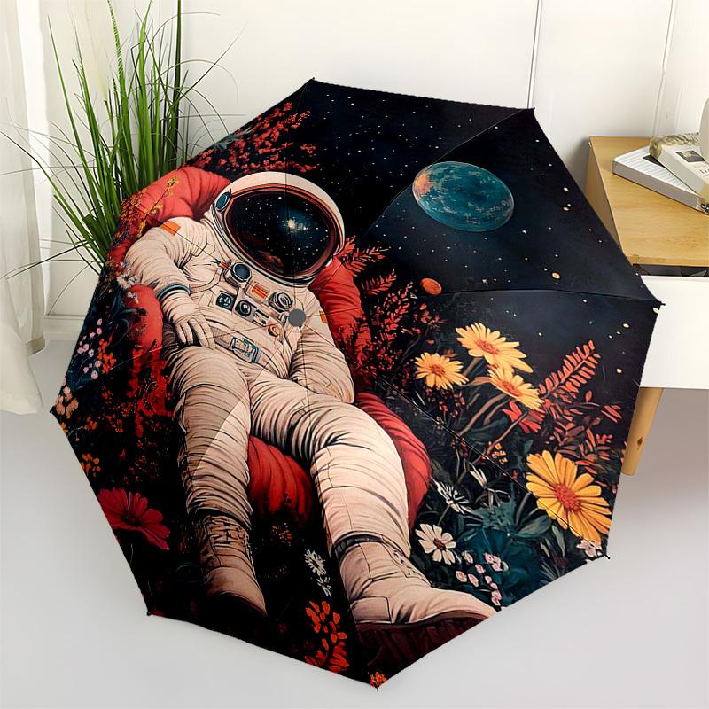 1pc Flower Garden Astronaut Automatic Opening/Closing Umbrella, Portable Folding Design, Outdoor for Fans & Travelers, Ideal Gift for Any Occasion.V09