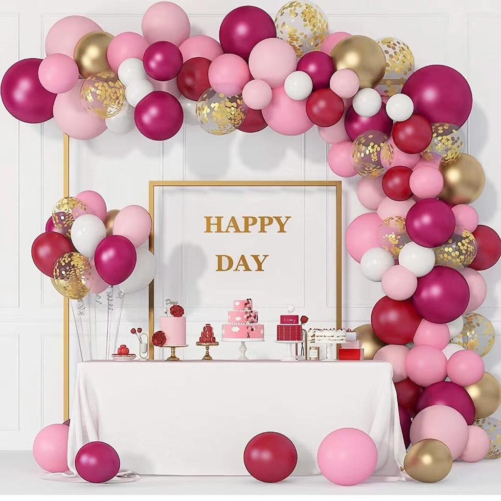 Vintage Balloon Chain Set, Wedding Party Birthday Arch Latex Balloon Burgundy Sequin Balloon Set