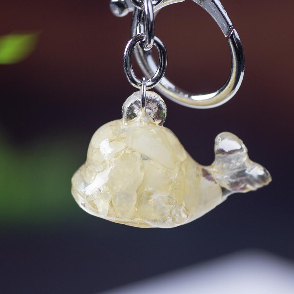 Animal Dolphin Keychain With Resin Encased Natural Crystal Decor Gift For Holidays