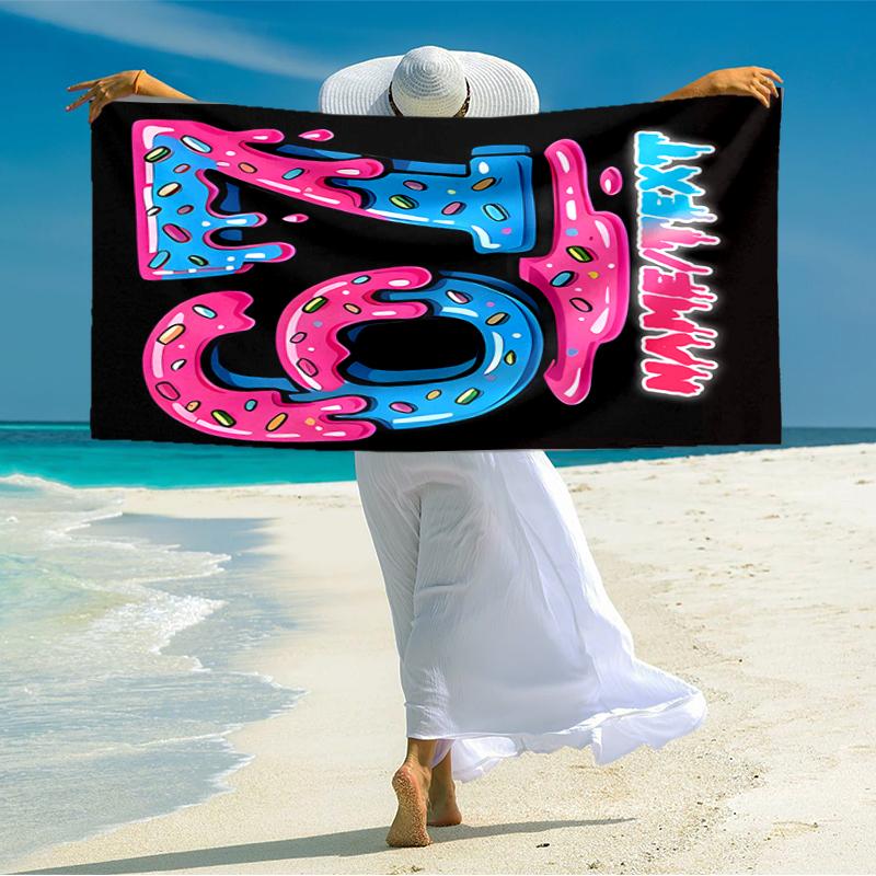 1PC Custom Name Drippy Number Art Beach Towel Highly Absorbent And Sand-Resistant Towel for Swimming, Pool, Yoga, And Travel Lightweight