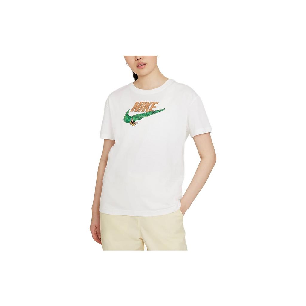 Nike Loose Fit Printed Casual Embroidered Drop Shoulder T-Shirt Women tops White DD1473-100
