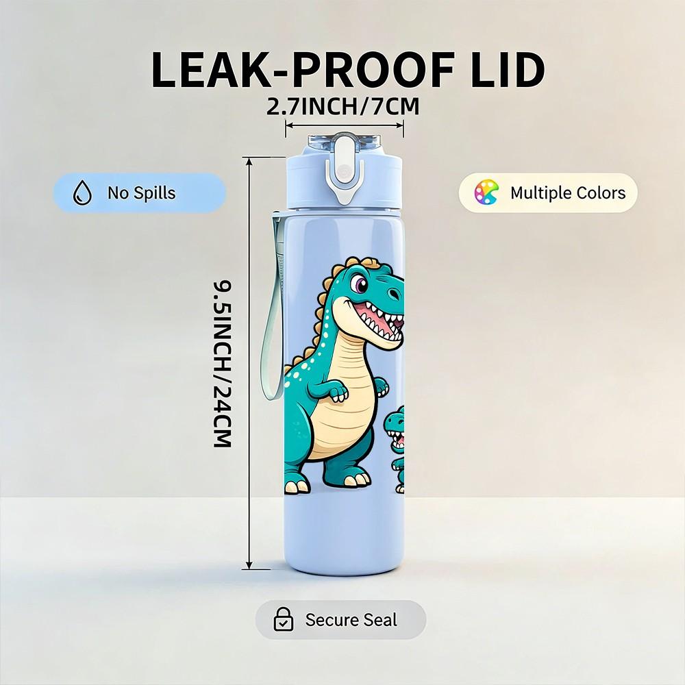 1PC Parent Kid Dinosaur Cartoon 750ml Color Plastic Sports Water Bottle Leakproof Flip Straw Lid Suitable for Sports Office Home Use