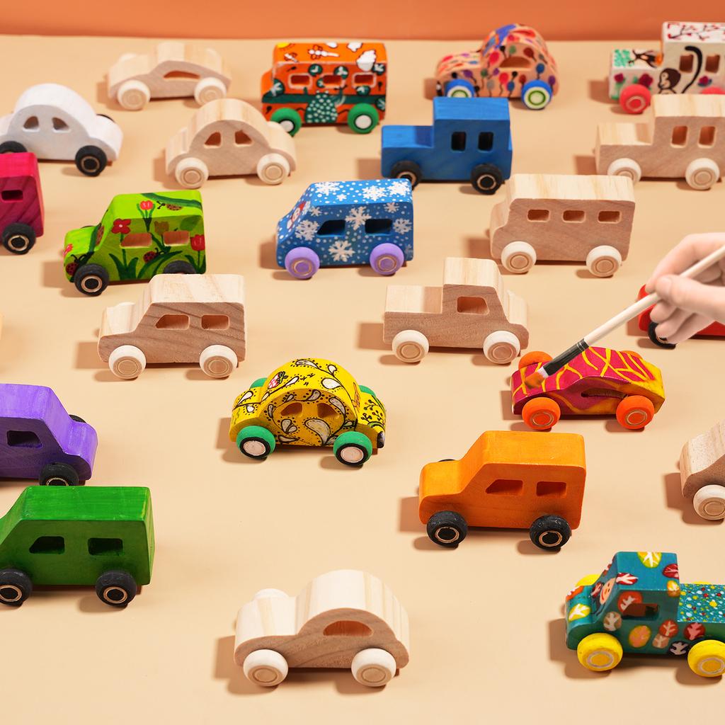DIY handmade wooden graffiti car, children's colorful painting and coloring model, toy, three-dimensional coloring building bloc