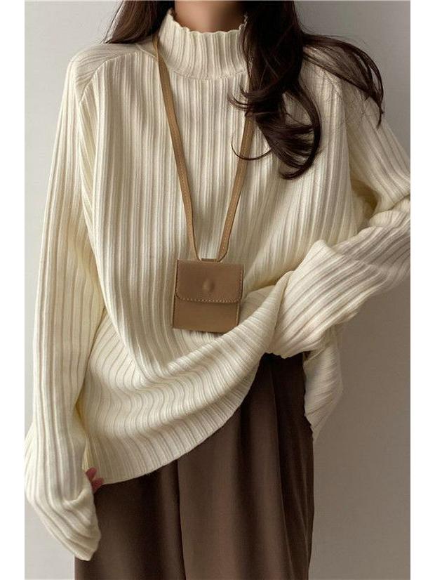 Loose Slimming Knitted Sweater: Half-High Neck, Autumn/Winter Style, Belly-Covering, Fits 80-200 Catties