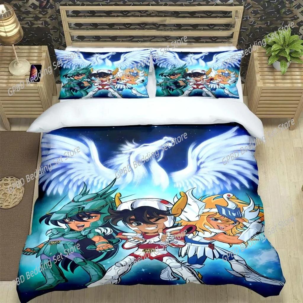 Comforter Saint Seiya 3D Bedding Set Black Comforter King Queen Size Polyester