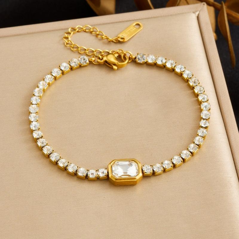 Gold Plated Emerald Cubic Zirconia Tennis Chain Bracelet