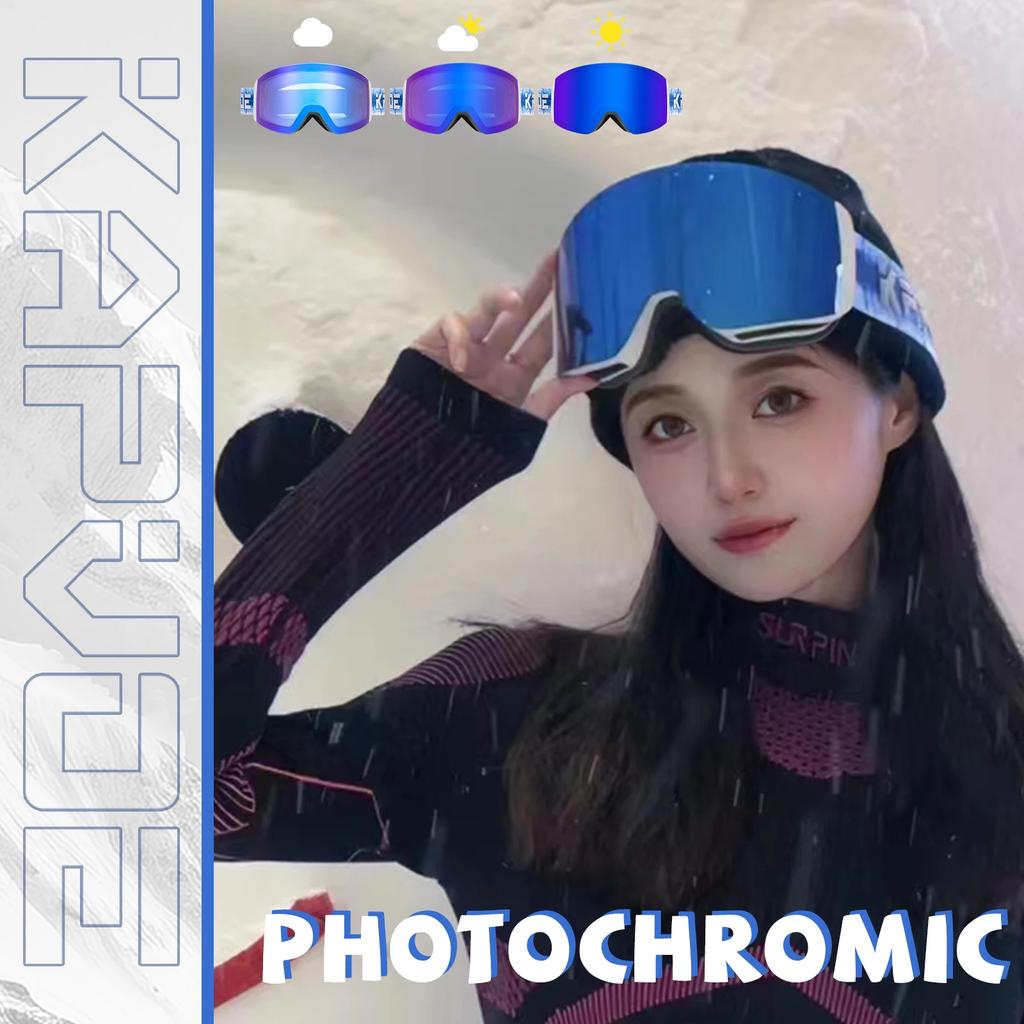 Gafas de Esquí Adaptables Luz Roja Azul para Hombres y Mujeres Gafas de Esquí Activas Antivaho Gafas de Esquí Magnéticas Protección UV Protección 400 Gafas de Nieve