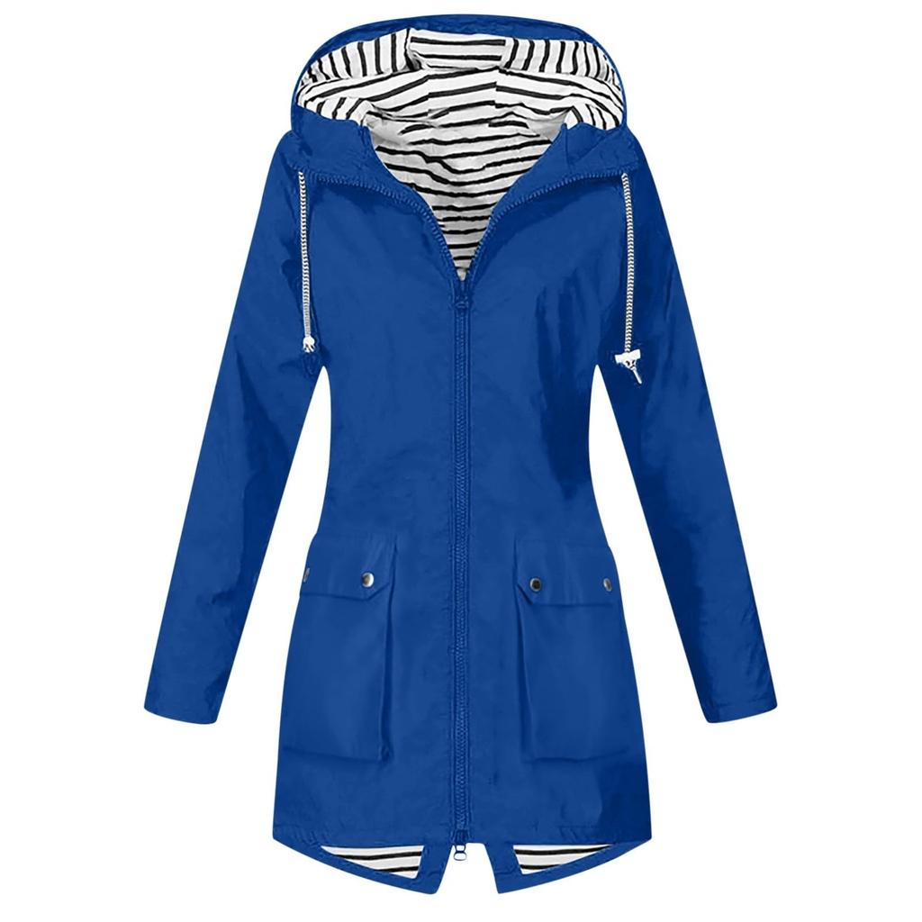 Women's Outdoor Waterproof Jacket with Hood Lightweight Windproof Hiking Coat Full Zip Front Pockets Long Sleeve Casual Shell
