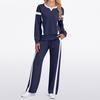 Women's Fashion Casual Long-Sleeve Solid Color Blocked Hoodie And Wide-Leg Pants Two-Piece Set